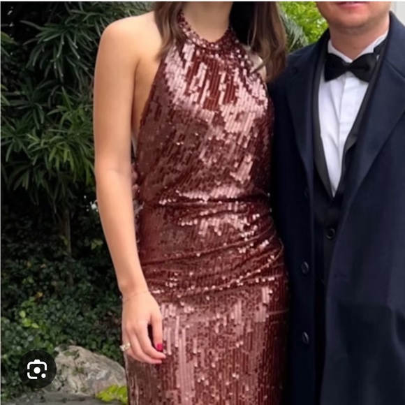 RONNY KOBO Alix Sequined Halter Gown Brown - Picture 15 of 16